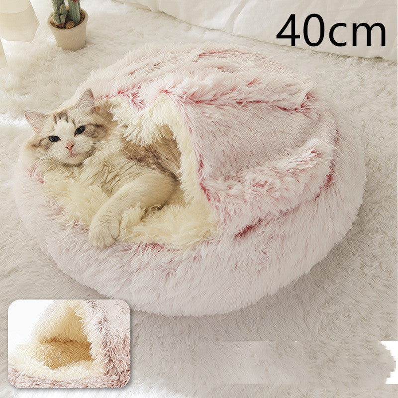 Lit pour chien et chat 2 en 1, lit d'hiver pour animaux, maison ronde en peluche chaude, lit doux en peluche longue pour animaux de compagnie, produits pour animaux.