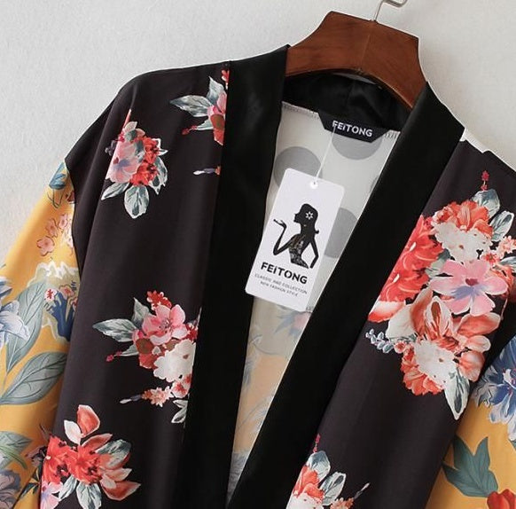 Cardigan kimono imprimé floral sexy vêtements de plage