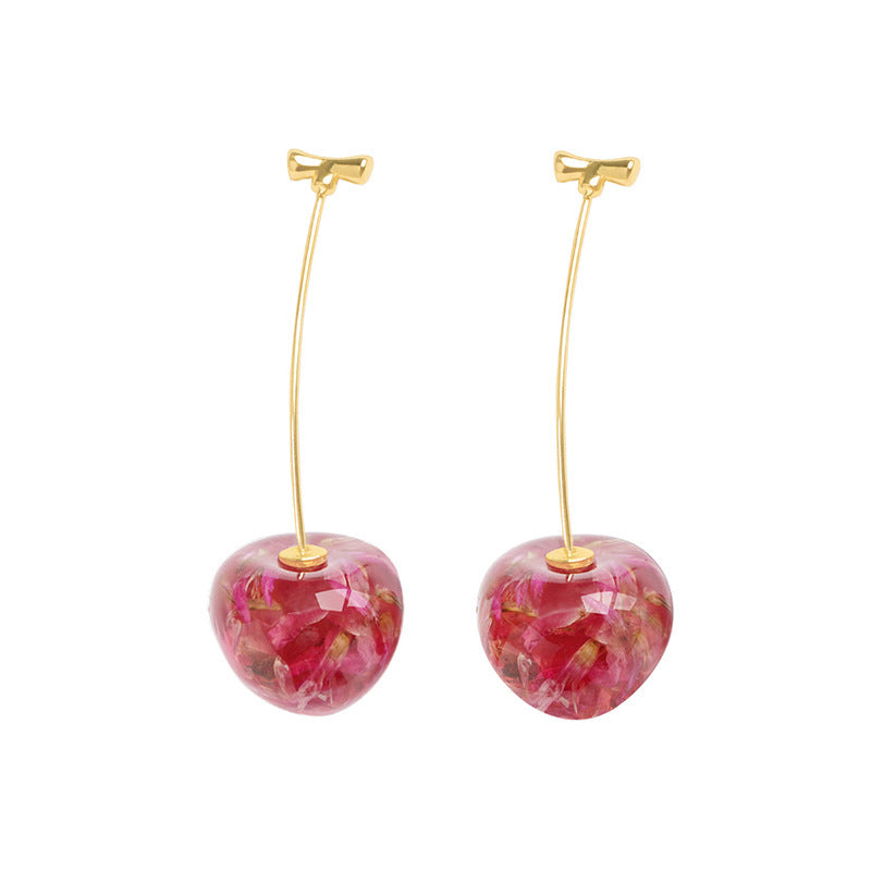 Boucles d'oreilles longues en cerise séchée française au tempérament rouge net, douces et à la mode