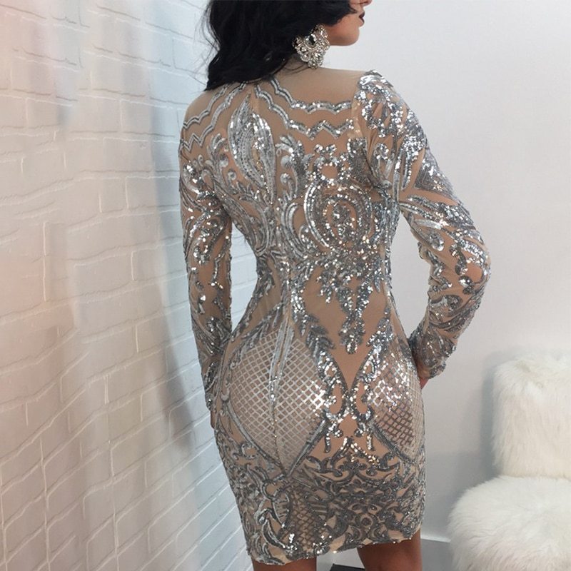 Robe à manches longues à paillettes de positionnement sexy européenne et américaine