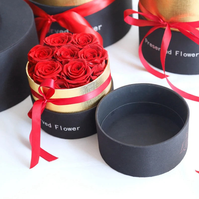 Roses éternelles dans une boîte, fleurs de rose réelles préservées avec ensemble de boîte, cadeau romantique pour la Saint-Valentin, fleurs artificielles.