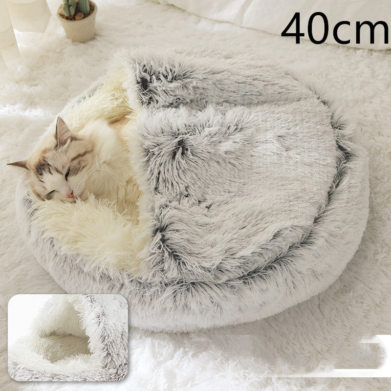 Lit pour chien et chat 2 en 1, lit d'hiver pour animaux, maison ronde en peluche chaude, lit doux en peluche longue pour animaux de compagnie, produits pour animaux.