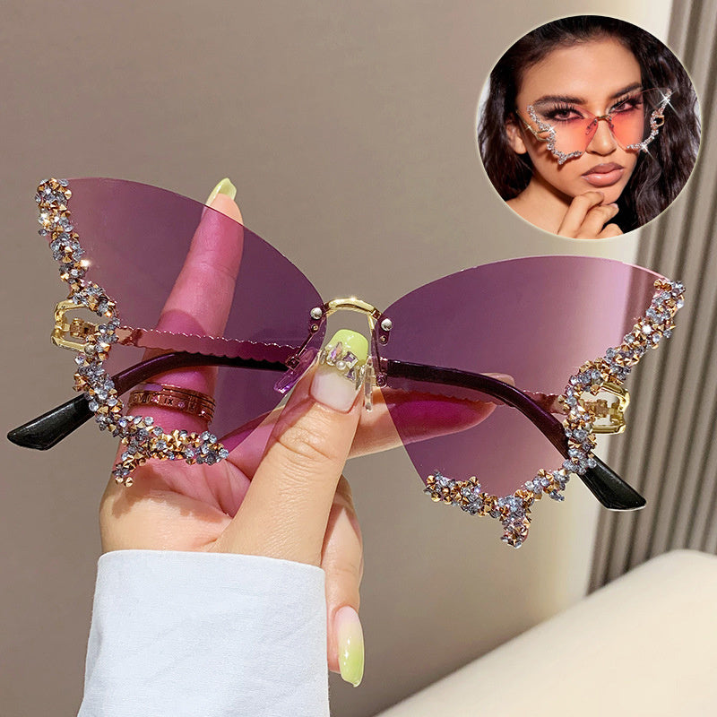 Lunettes de soleil papillon diamant de luxe pour femmes, marque Y2K, vintage, sans monture, surdimensionnées, lunettes de soleil pour dames