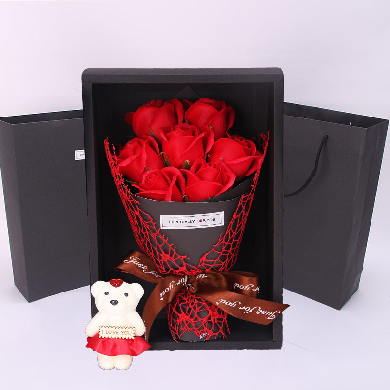 Coffret cadeau de fleurs de savon Simulation 7 roses Petit bouquet Cadeau d'événement pour la Saint-Valentin