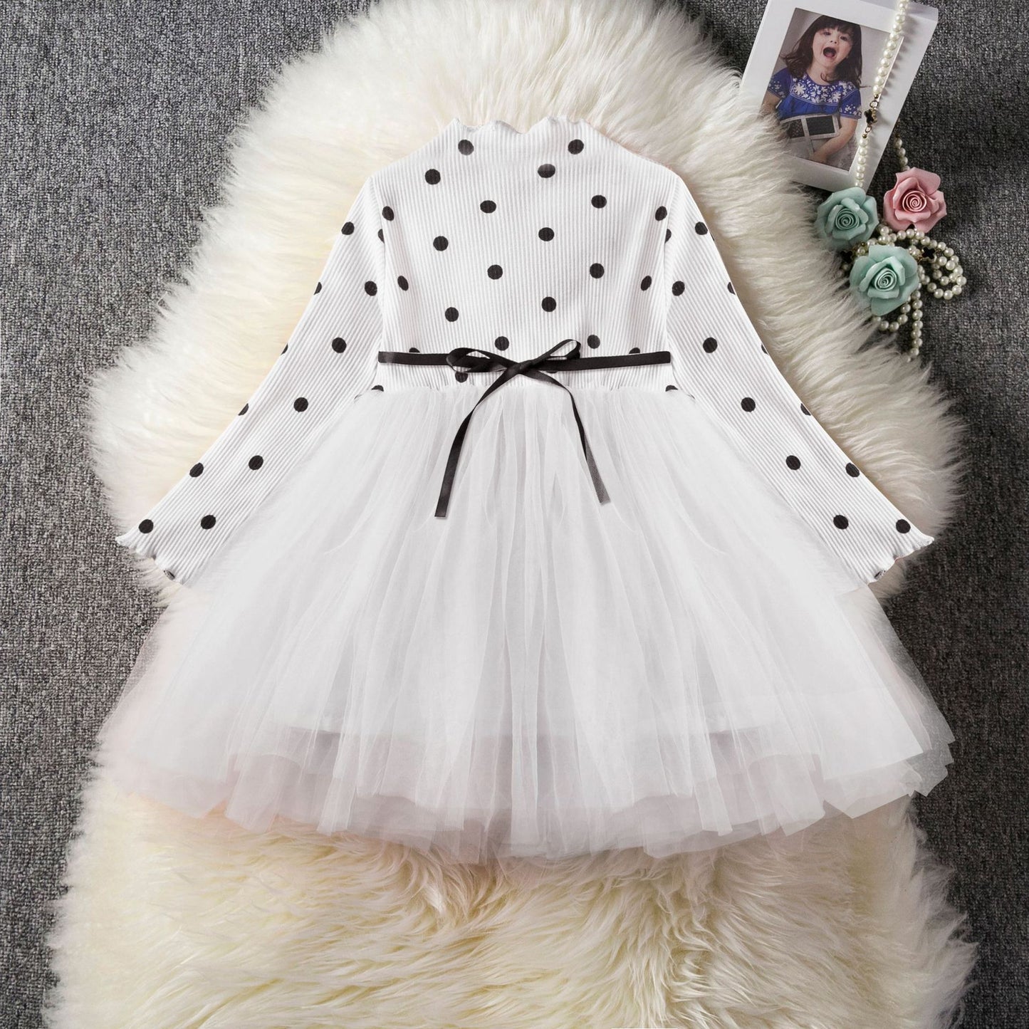 Robe en tulle à manches longues en dentelle pour bébés filles, vêtements pour la fête d'anniversaire de 1 an, vêtements de baptême, tenue décontractée pour le printemps et l'hiver.