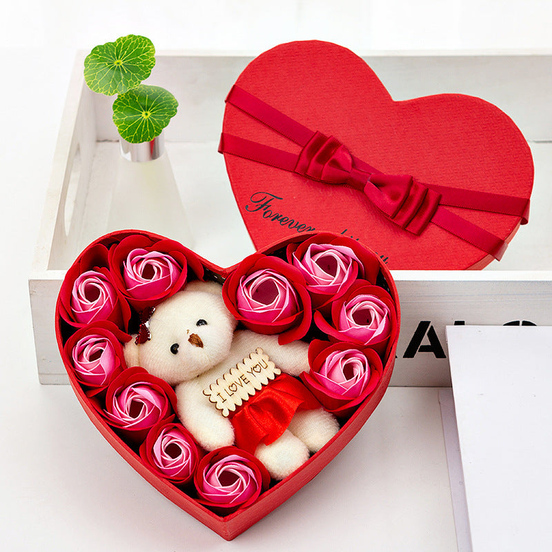 Coffret cadeau de 10 savons en forme de roses en forme d'ours pour Noël, petite amie, anniversaire, mariage, Saint-Valentin