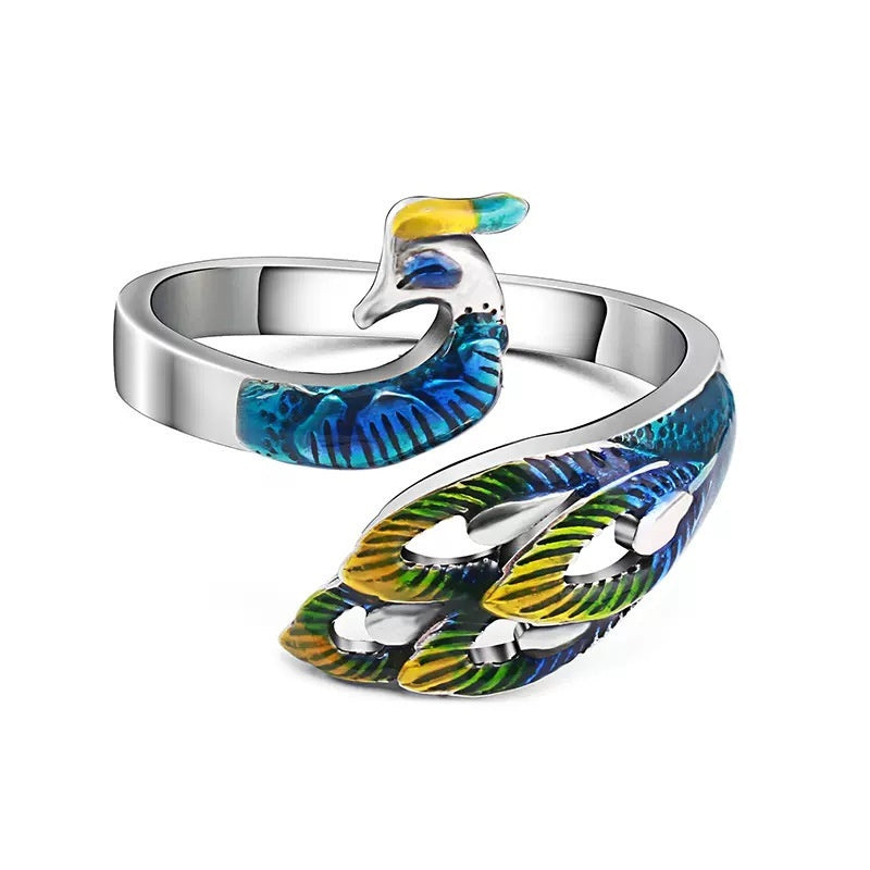 S999 Bague paon cloisonnée en argent sterling pour les femmes