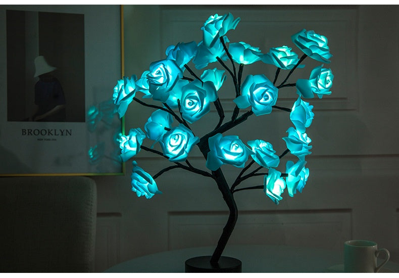 Lampe de table LED à piles USB en forme de fleur de rose, guirlande lumineuse pour arbre bonsaï, décoration de chambre à coucher, décoration d'intérieur