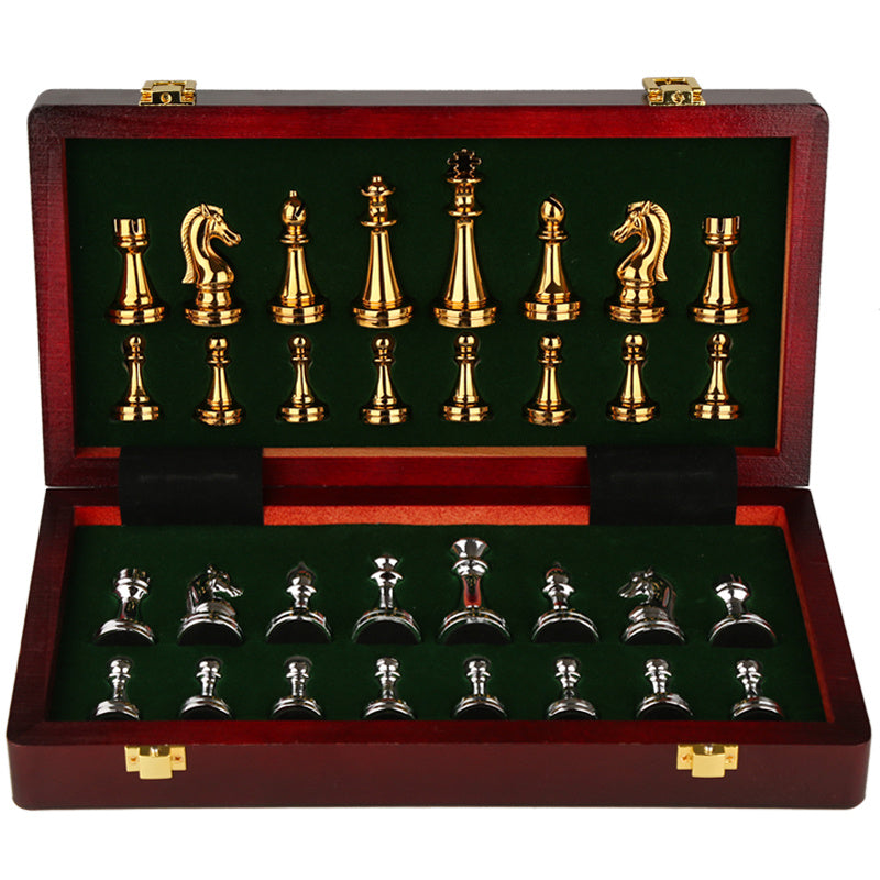 Coffret cadeau premium d'échecs en métal bronze pliable pour enfants