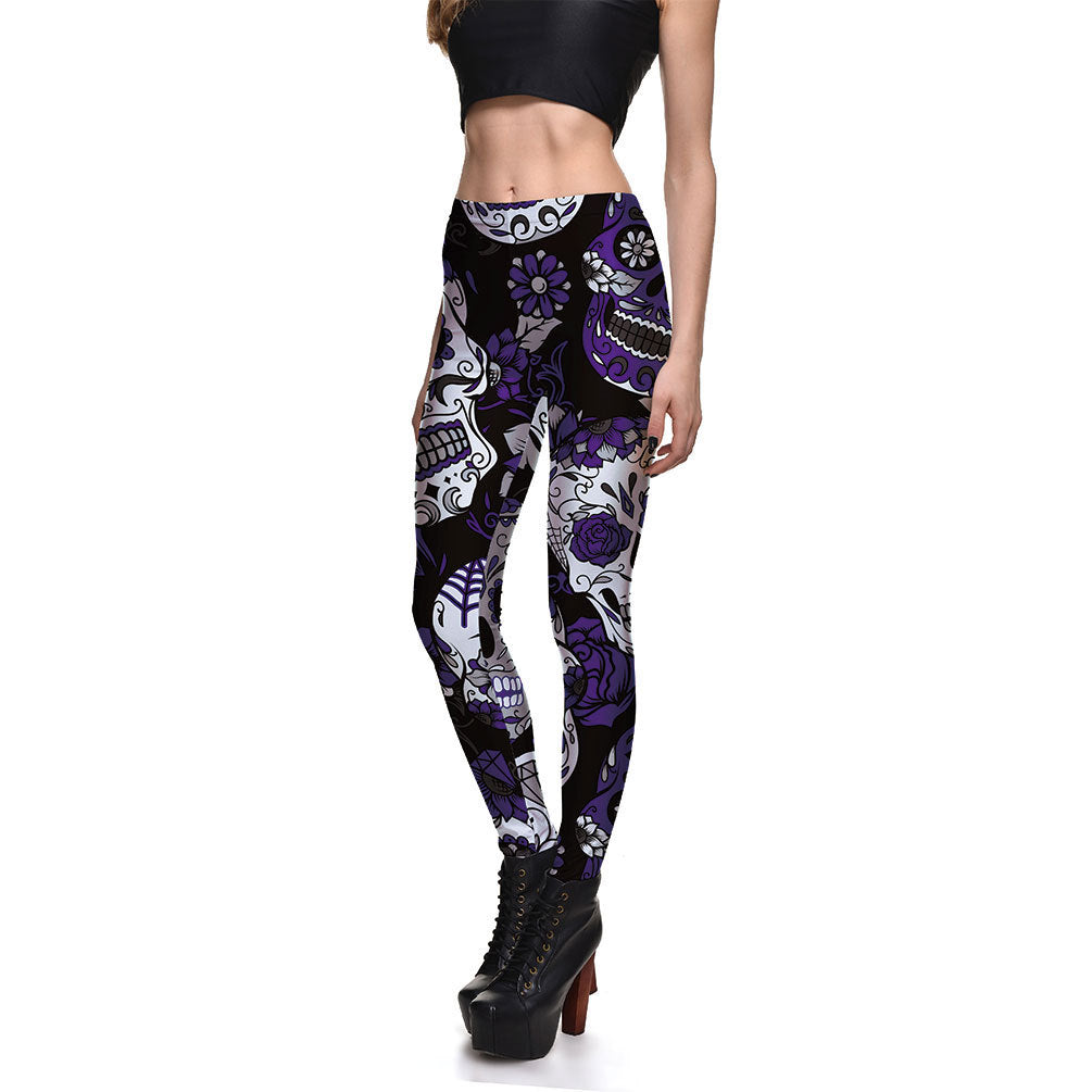 Leggings Fitness Haute Qualité Femme Violet Crâne Vignes Evil Legging Sexy Stretch Impression Numérique Pantalon Cool Pantalon