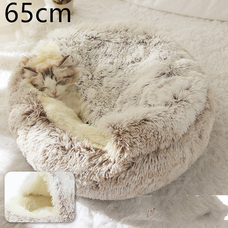 Lit pour chien et chat 2 en 1, lit d'hiver pour animaux, maison ronde en peluche chaude, lit doux en peluche longue pour animaux de compagnie, produits pour animaux.