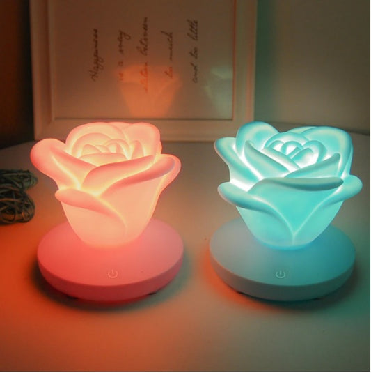 Veilleuse tactile à 4 couleurs en forme de rose romantique, trois niveaux d'éclairage, variateur d'intensité, veilleuse de Saint-Valentin