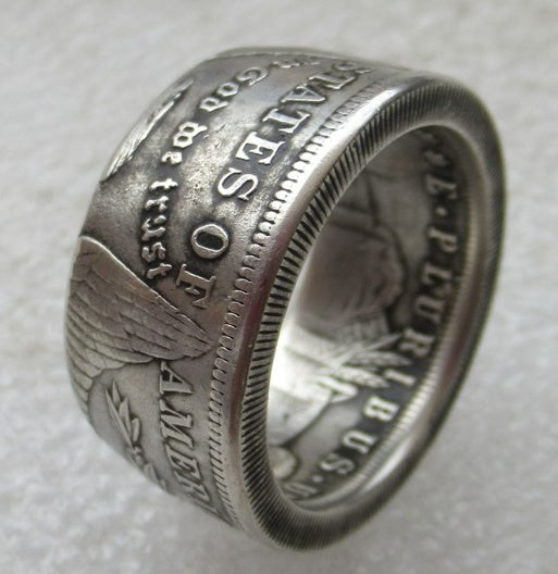 Bague personnalisée faite à la main avec une pièce de monnaie américaine rétro Morgan d'un dollar, cadeau personnalisé pour ami