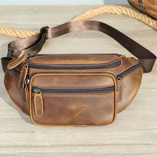 Sac ceinture en cuir pour homme rétro décontracté