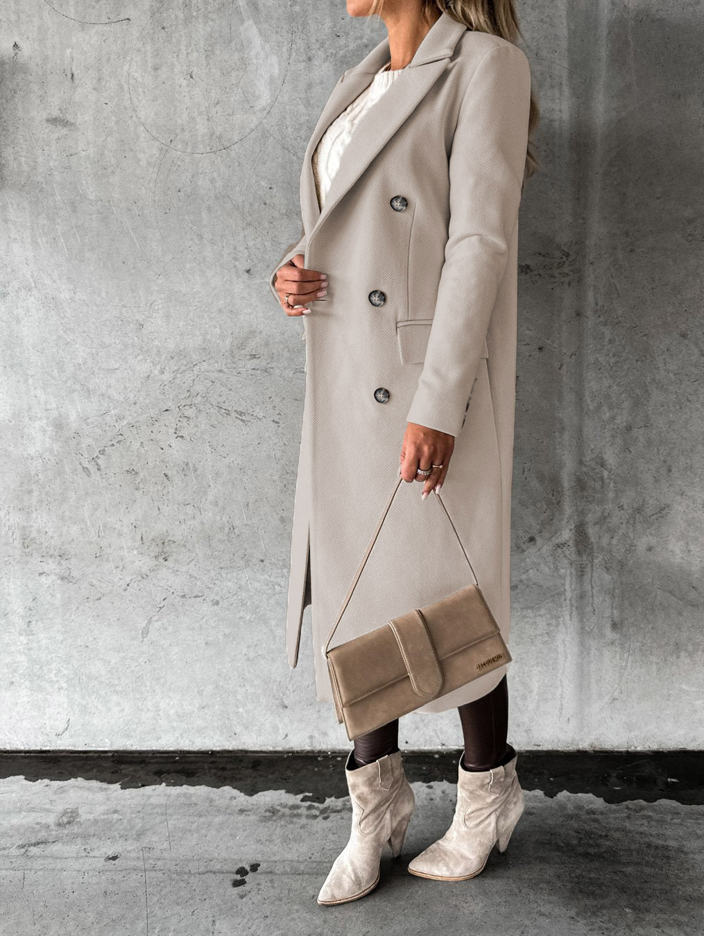 Manteau à manches longues avec col, mode d'hiver, solide, à double boutonnage, veste longue slim, vêtements pour femmes.