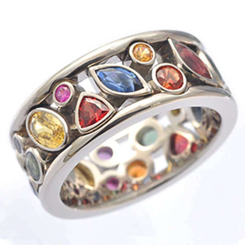 Bague creuse multicolore en diamant pour femme