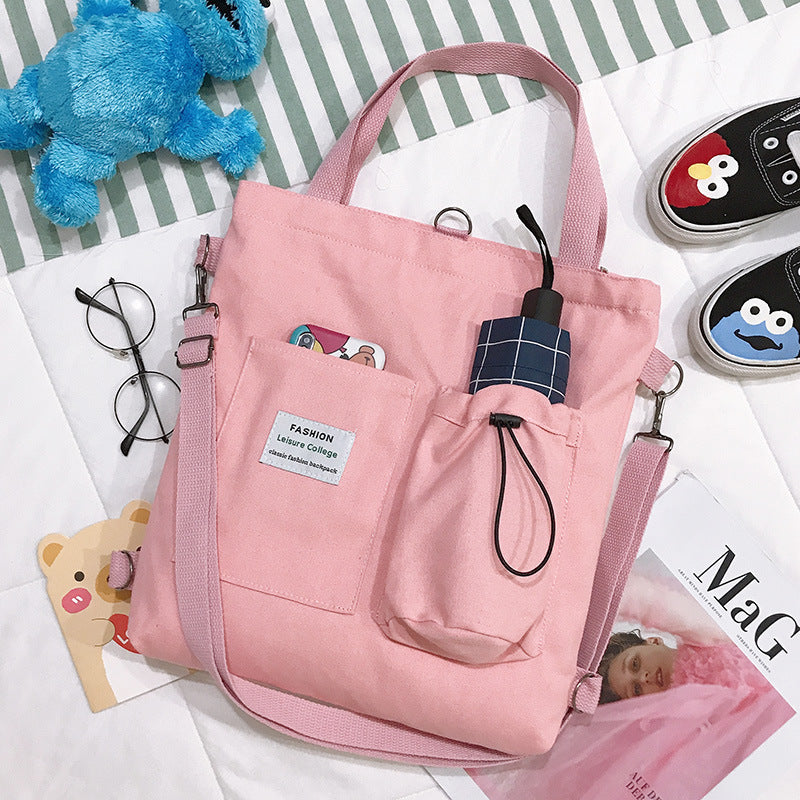 Sacs en toile Harajuku pour étudiants, sac à main avec poches, sac à dos preppy, sac à bandoulière pour femmes