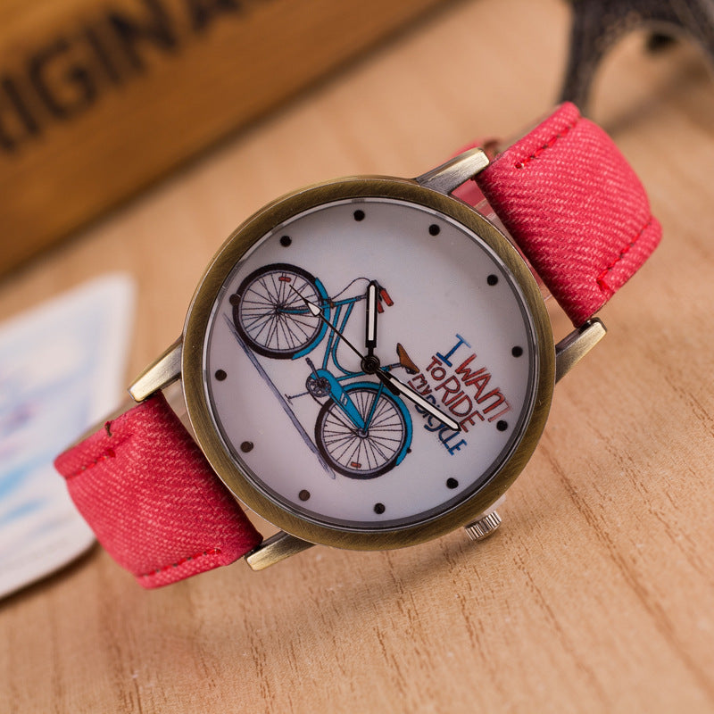 Montre en denim vintage balade à vélo.