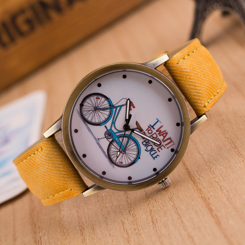 Montre en denim vintage balade à vélo.