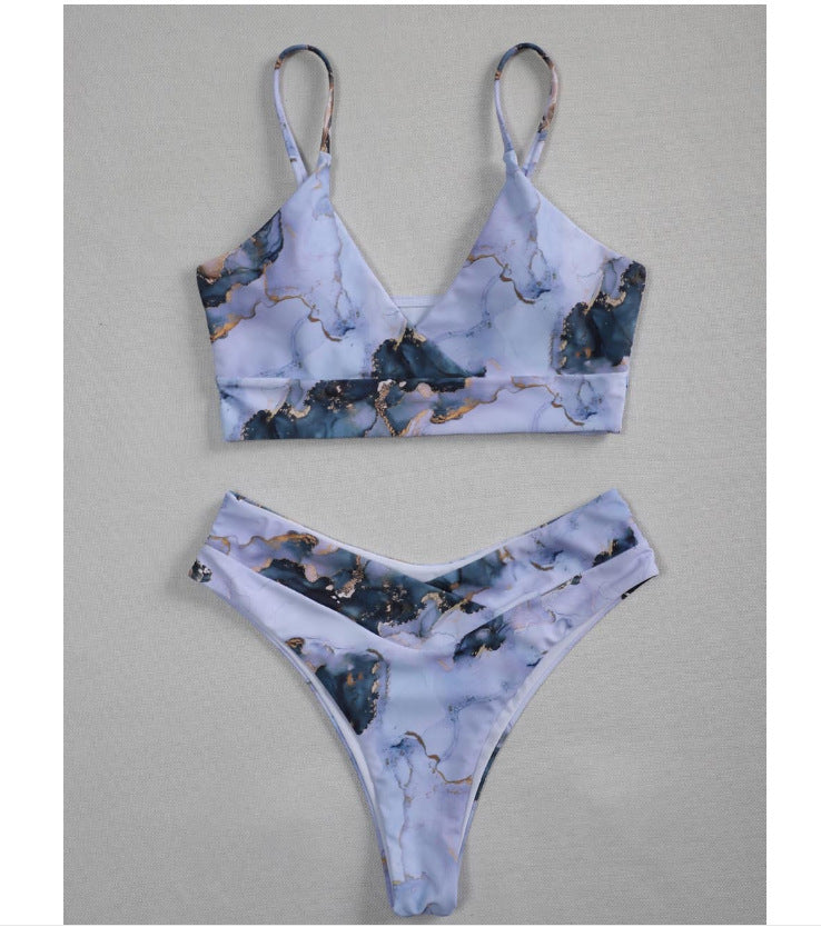 Maillot de bain sexy à taille haute imprimé tie-dye fendu