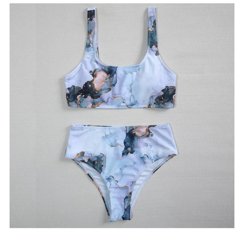 Maillot de bain sexy à taille haute imprimé tie-dye fendu