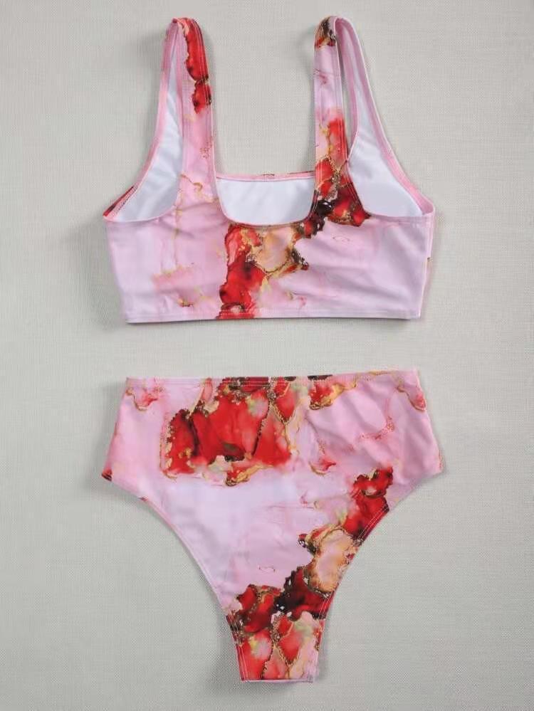 Maillot de bain sexy à taille haute imprimé tie-dye fendu