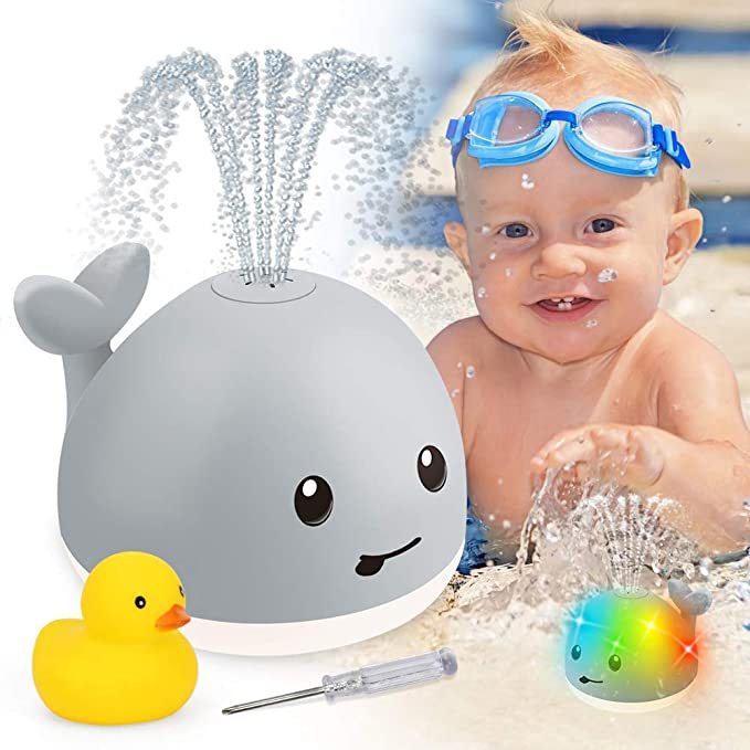 Jouets de bain en forme de bébé, mignon, dessin animé, baleine flottante, pulvérisant de l'eau, avec musique légère et lumière LED.