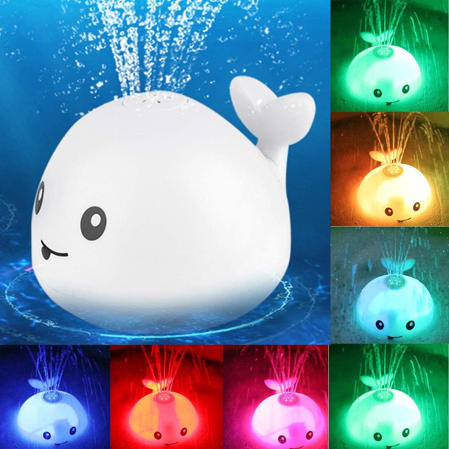 Jouets de bain en forme de bébé, mignon, dessin animé, baleine flottante, pulvérisant de l'eau, avec musique légère et lumière LED.