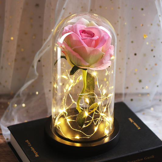 Cadeaux de mariage pour la fête des mères, cadeau de demoiselle d'honneur, rose en simulation immortelle, couvercle en verre lumineux, ornement LED.