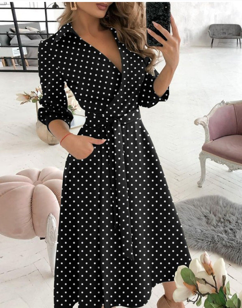 Robe de soirée sexy à manches longues et col en V profond pour femme, imprimé sac, hanche, irrégulière