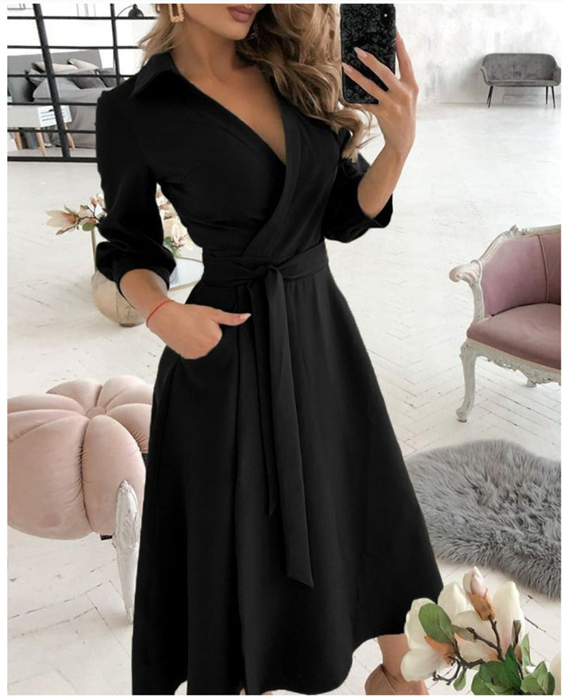 Robe de soirée sexy à manches longues et col en V profond pour femme, imprimé sac, hanche, irrégulière