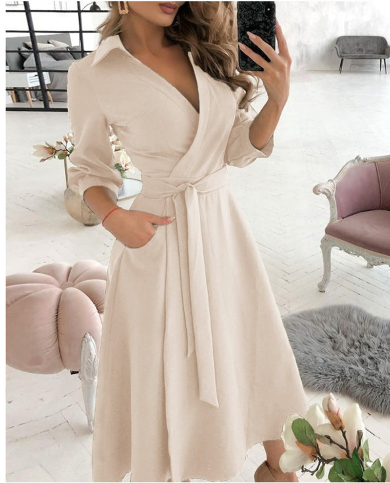 Robe de soirée sexy à manches longues et col en V profond pour femme, imprimé sac, hanche, irrégulière