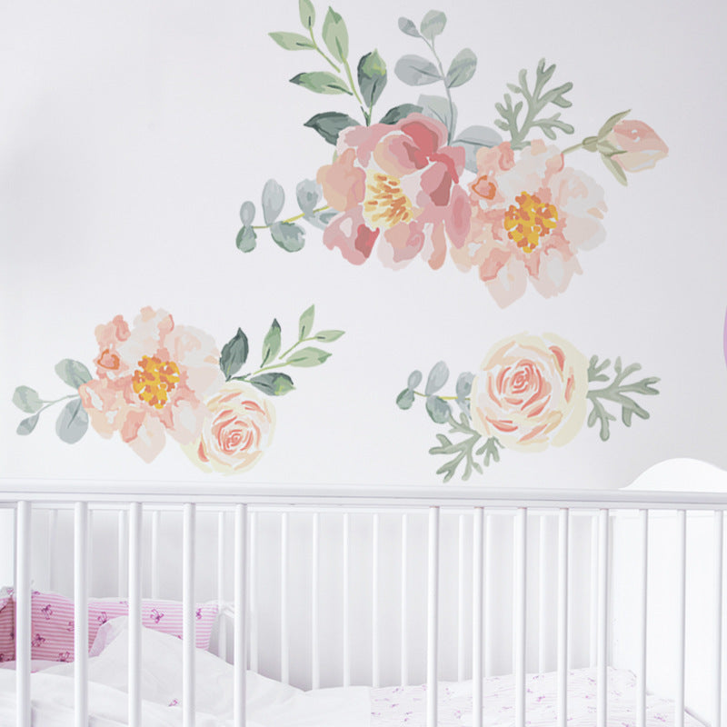 Autocollants muraux pour décoration de chambre à coucher, dortoir, chambre de bébé, motif cœur rose aquarelle