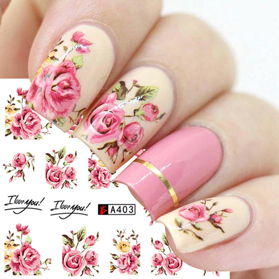 Art des ongles autocollant rose nœud en dentelle fleur rouge appliqué d'ongles écologique