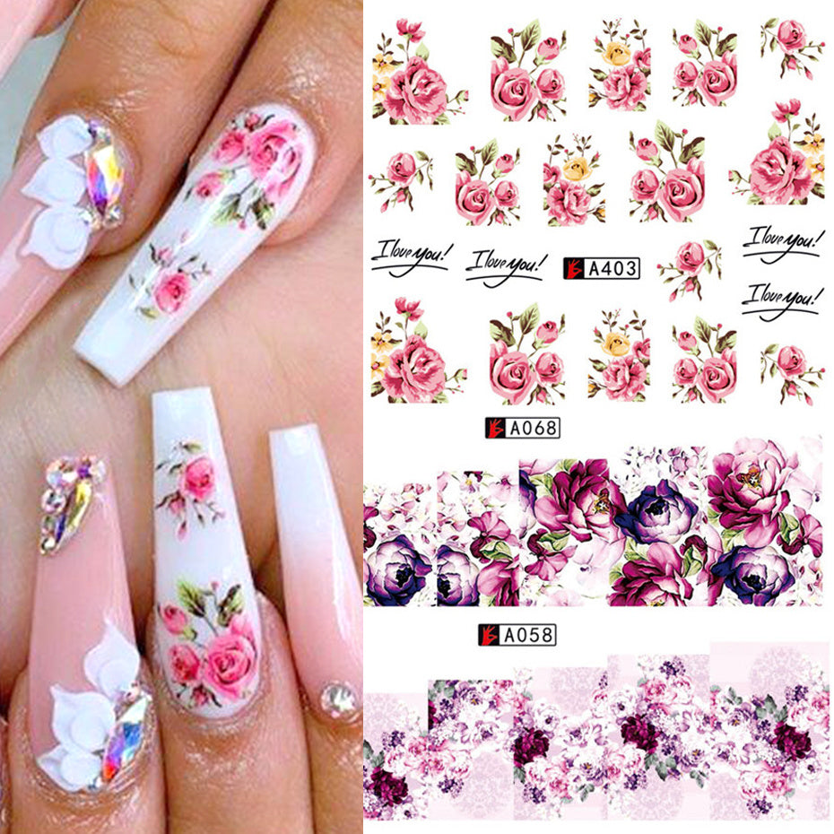 Art des ongles autocollant rose nœud en dentelle fleur rouge appliqué d'ongles écologique