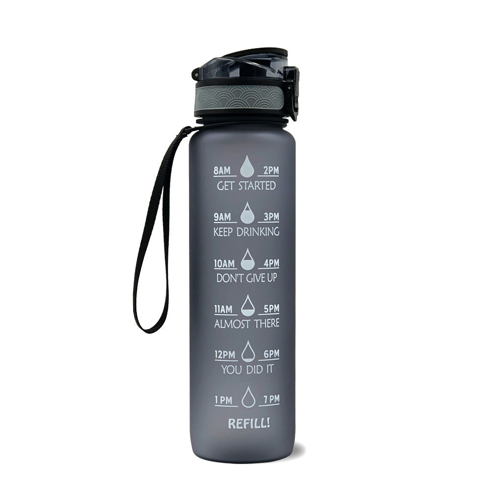 Bouteille d'eau Tritan 1L avec marqueur horaire, couvercle Bounce, bouteille d'eau motivante, tasse étanche pour le cyclisme et le fitness.