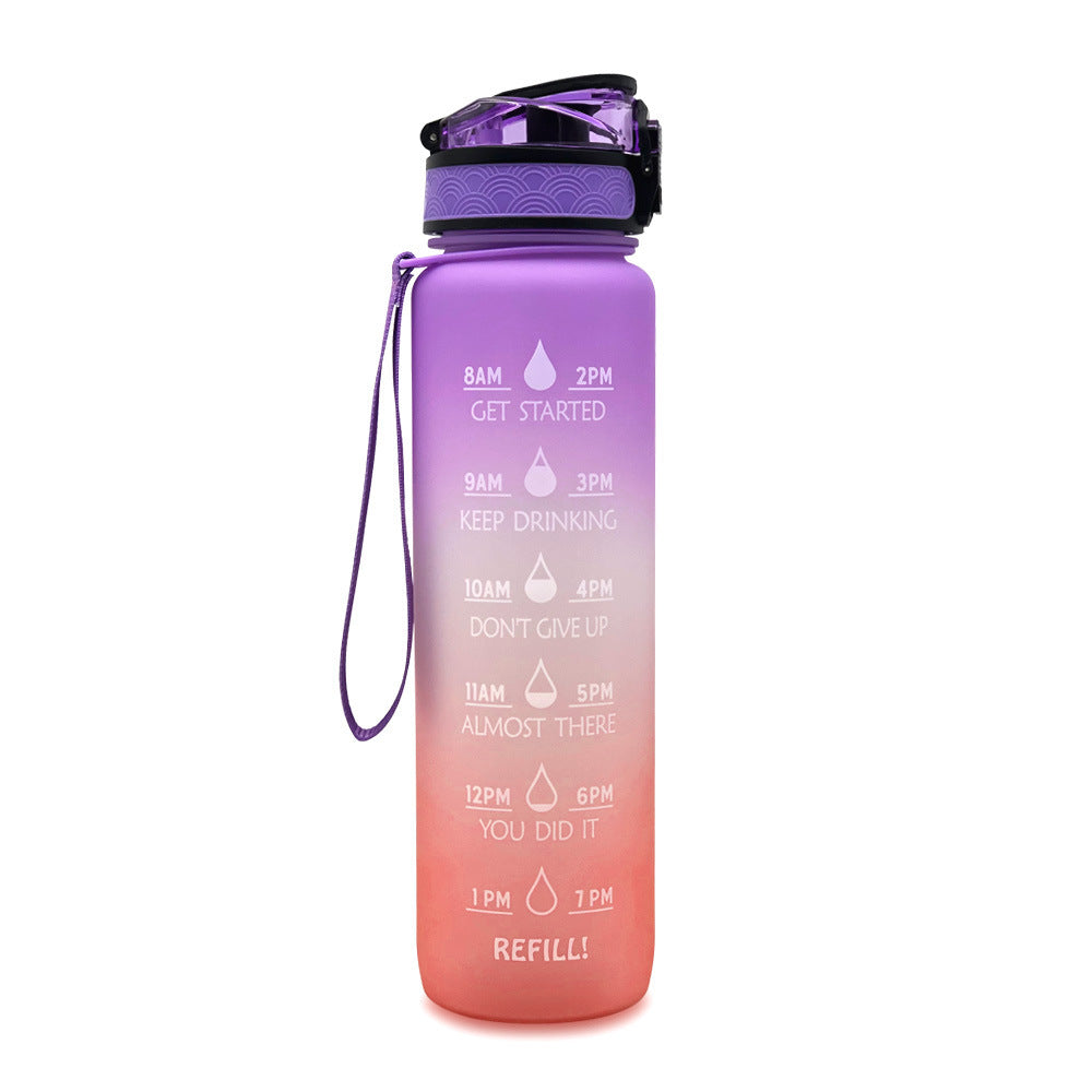 Bouteille d'eau Tritan 1L avec marqueur horaire, couvercle Bounce, bouteille d'eau motivante, tasse étanche pour le cyclisme et le fitness.