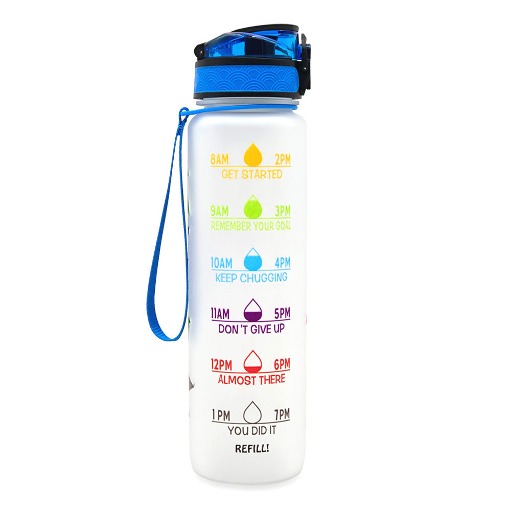 Bouteille d'eau Tritan 1L avec marqueur horaire, couvercle Bounce, bouteille d'eau motivante, tasse étanche pour le cyclisme et le fitness.