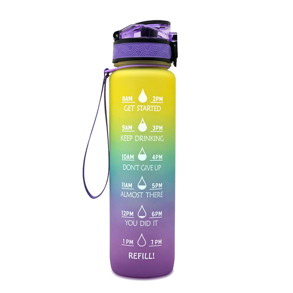 Bouteille d'eau Tritan 1L avec marqueur horaire, couvercle Bounce, bouteille d'eau motivante, tasse étanche pour le cyclisme et le fitness.