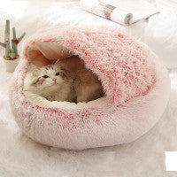 Lit pour chien et chat 2 en 1, lit d'hiver pour animaux, maison ronde en peluche chaude, lit doux en peluche longue pour animaux de compagnie, produits pour animaux.