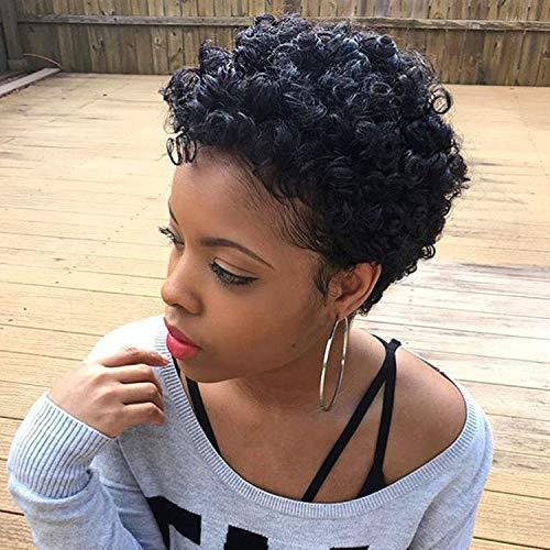 Tendance mode cheveux courts bouclés africains petites perruques bouclées pour femmes coiffures couleur naturelle vrais cheveux coiffures