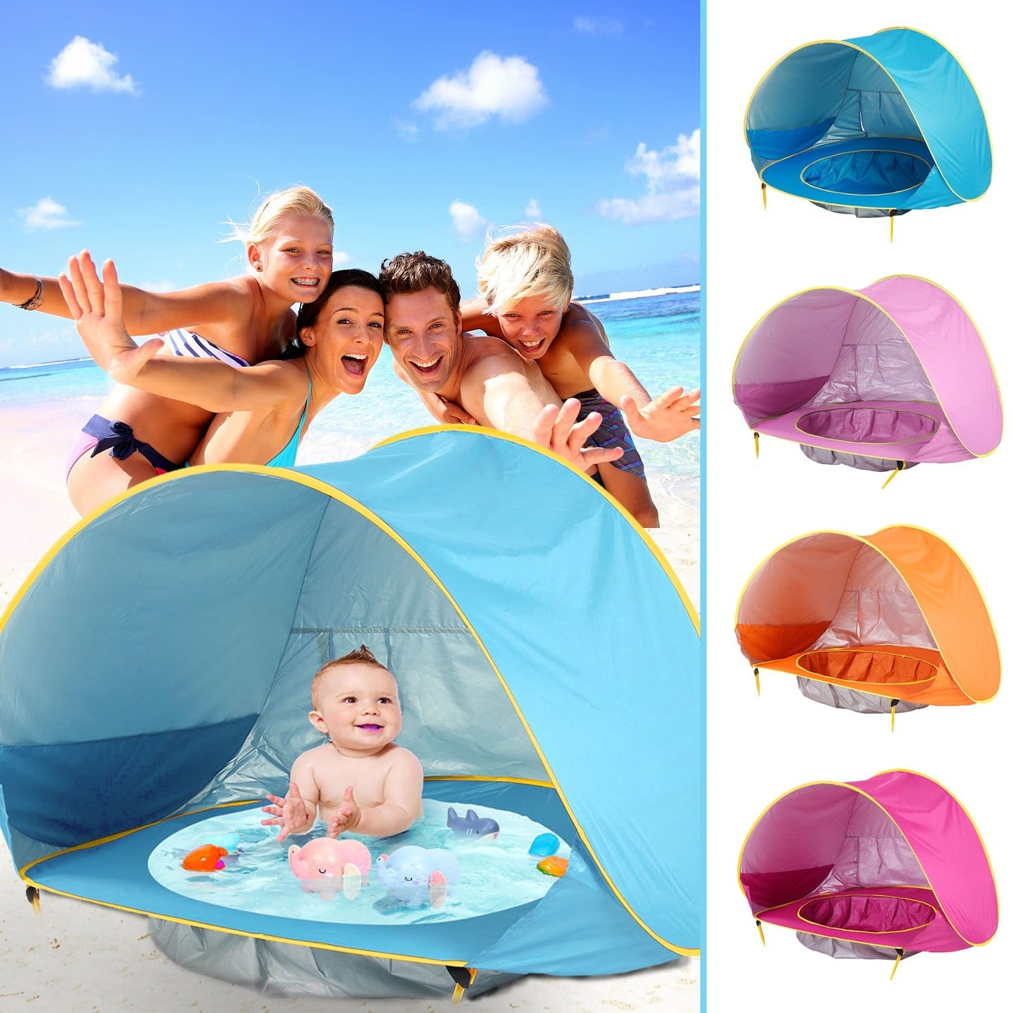 Tente de plage pour bébé, tente de camping extérieure pour enfants, facile à plier, imperméable, auvent de soleil, tente protégeant des UV.