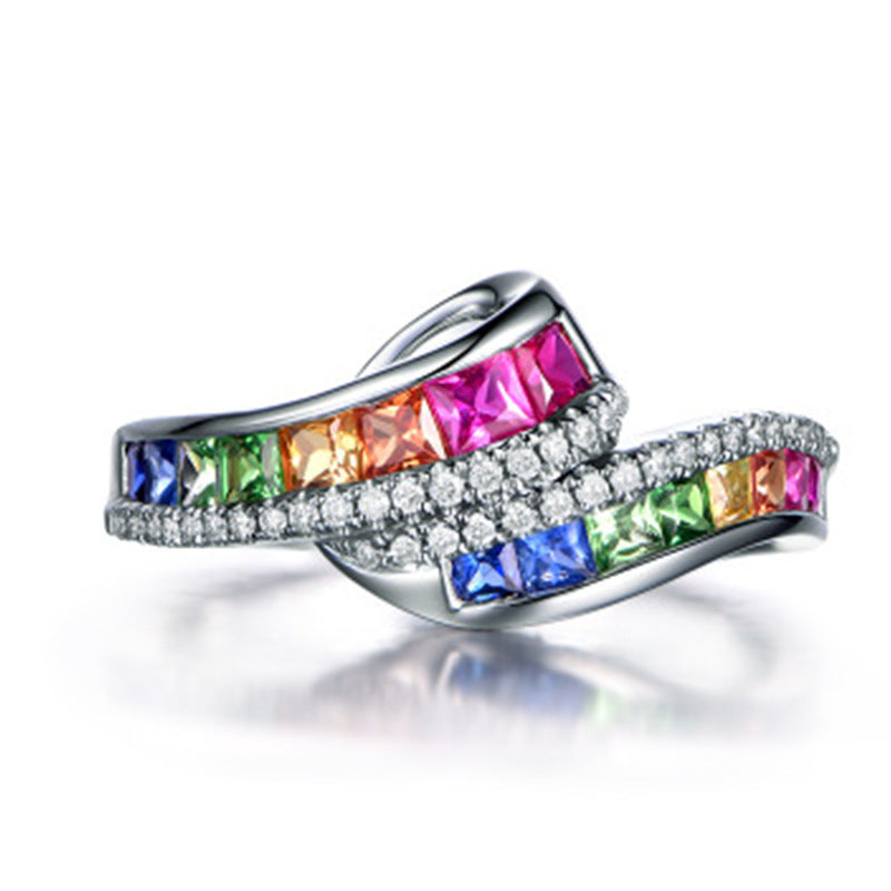 Bague en pierres précieuses colorées pour femme Style spécial Bagues de fête tendance arc-en-ciel pour femme Cadeau