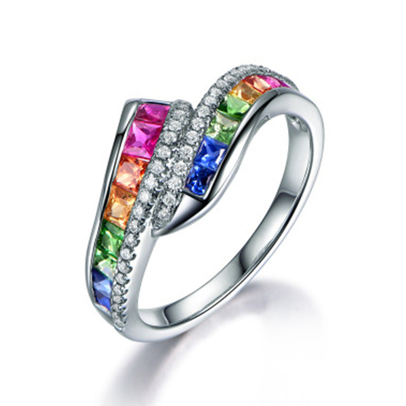 Bague en pierres précieuses colorées pour femme Style spécial Bagues de fête tendance arc-en-ciel pour femme Cadeau