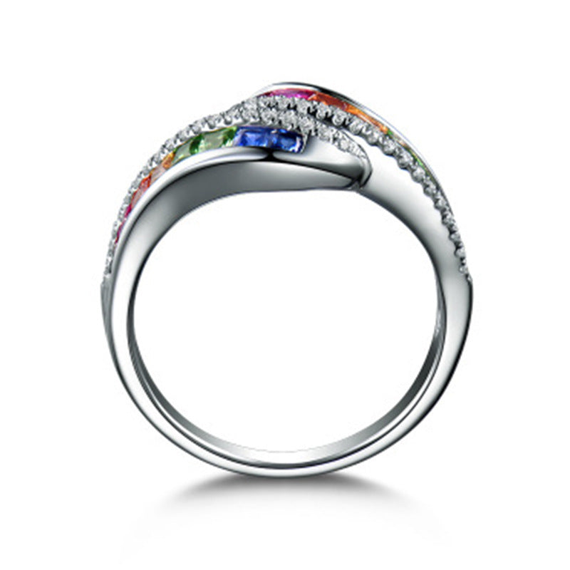 Bague en pierres précieuses colorées pour femme Style spécial Bagues de fête tendance arc-en-ciel pour femme Cadeau