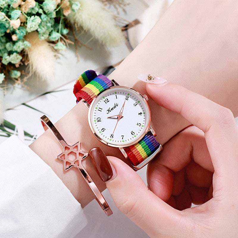 Montre ciel étoilé lumineuse pour femme, décontractée, arc-en-ciel, toile