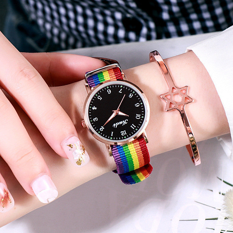 Montre ciel étoilé lumineuse pour femme, décontractée, arc-en-ciel, toile