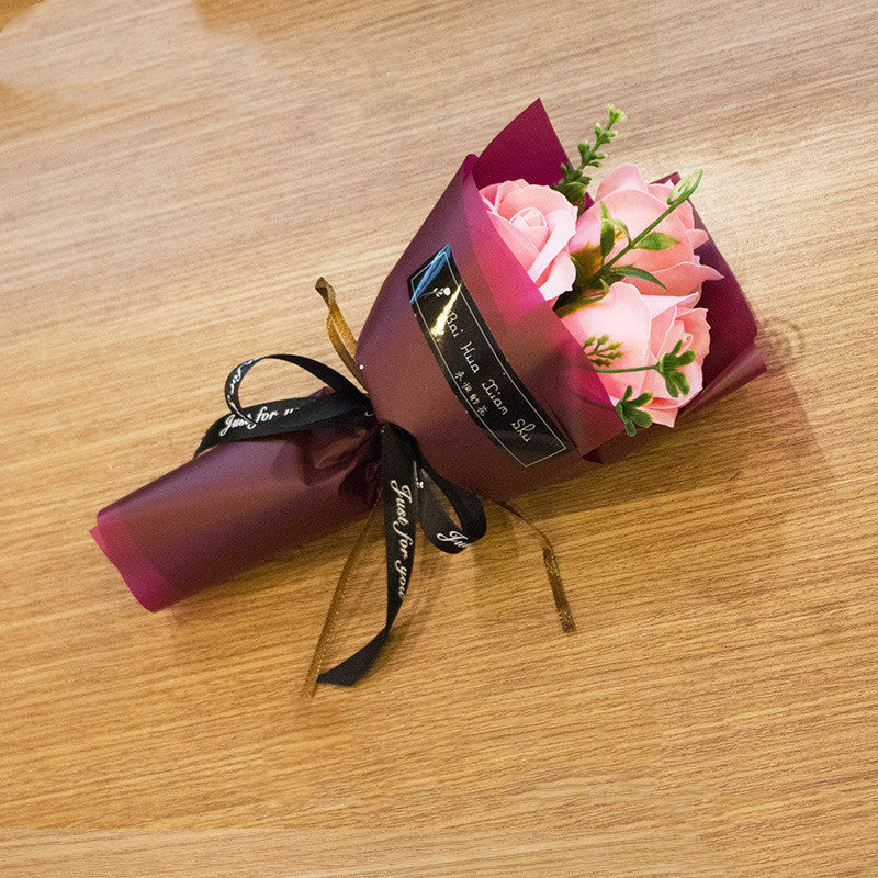 Bouquet de 3 roses en savon, fausses fleurs, cadeau de Saint-Valentin