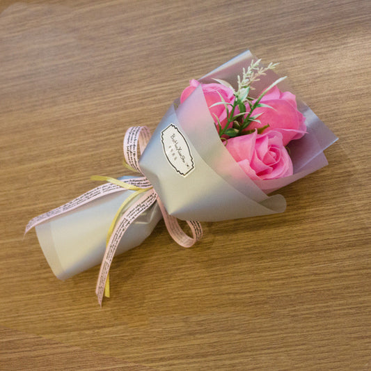 Bouquet de 3 roses en savon, fausses fleurs, cadeau de Saint-Valentin