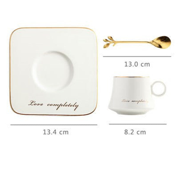 Tasse à thé de l'après-midi en or léger de style européen, tasse à jus de lait, soucoupe, cuillère, cadeau